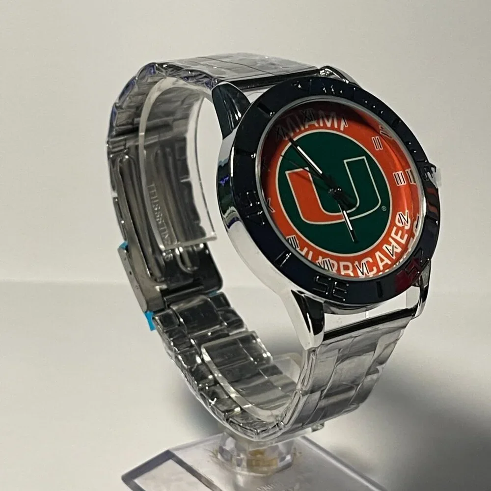 Miami Hurricanes NCAA Team Logo Men's Stainless-Steel Watch NEW